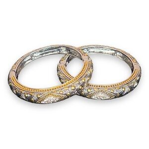 Set Of Two Silver Rhinestone Bracelets Gold Accent Boho Bohemian Glam